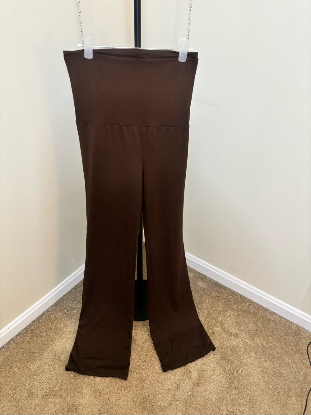 Chocolate Brown Two Piece Matching Set Long Sleeve Top Flare Pants - Picture 3 of 4